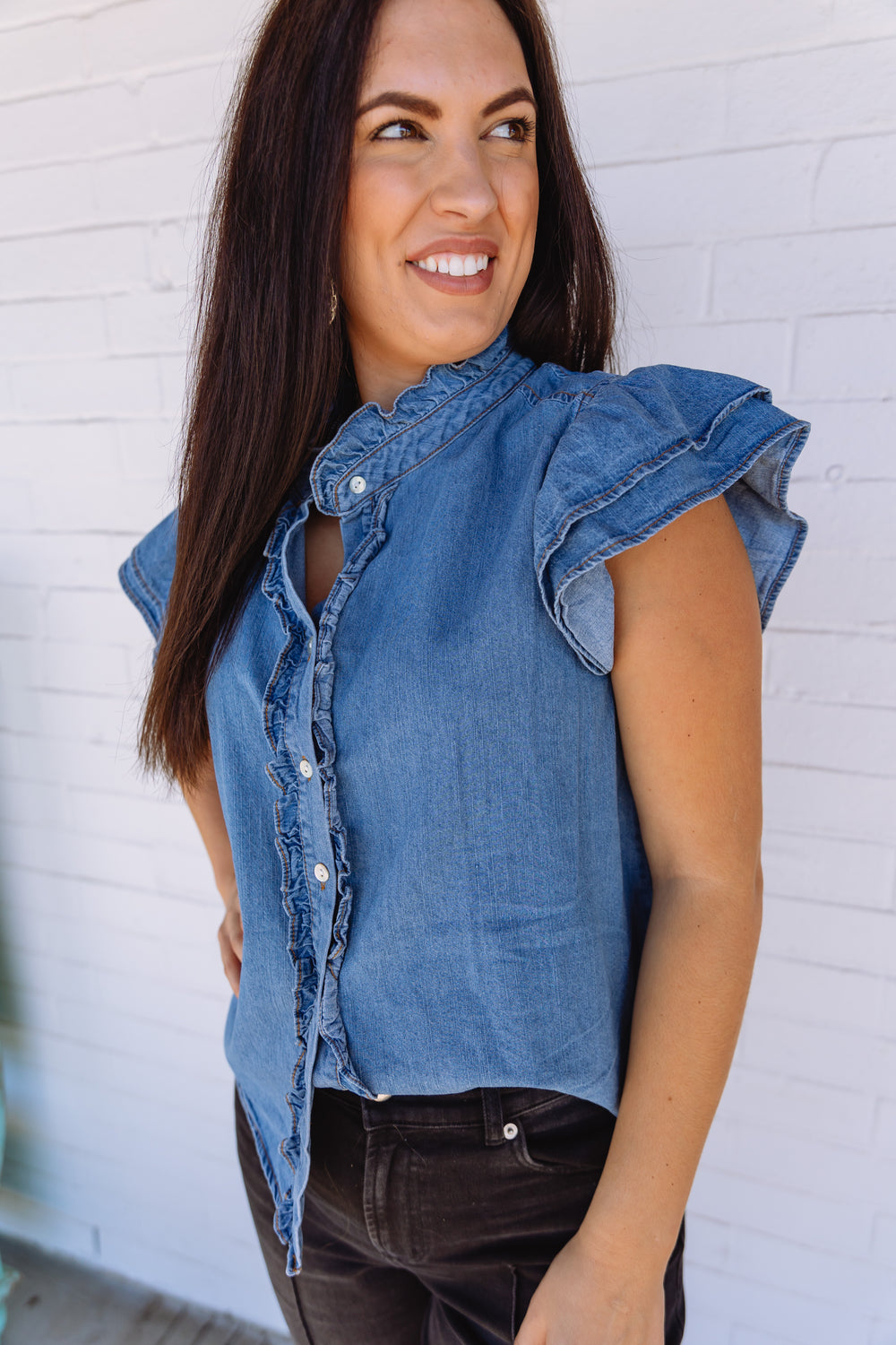 Denim Flutter Top