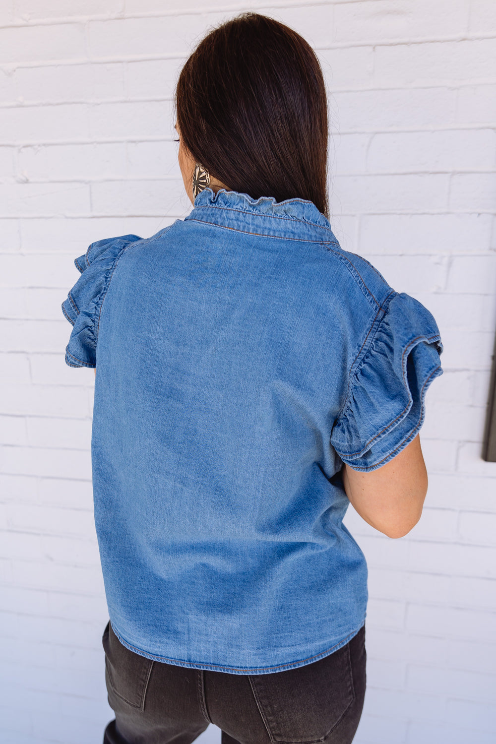 Denim Flutter Top