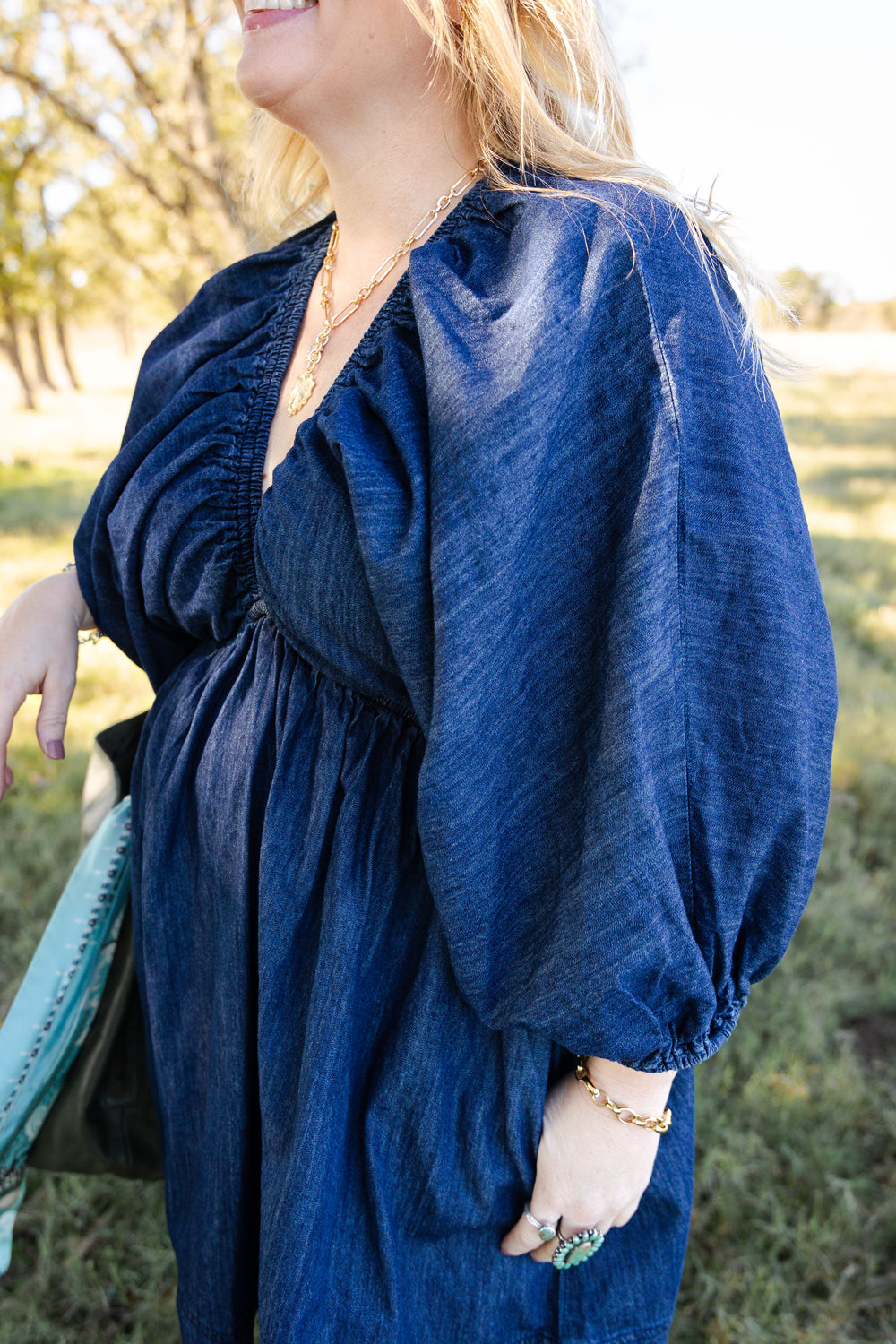 Denim V Neck Dress