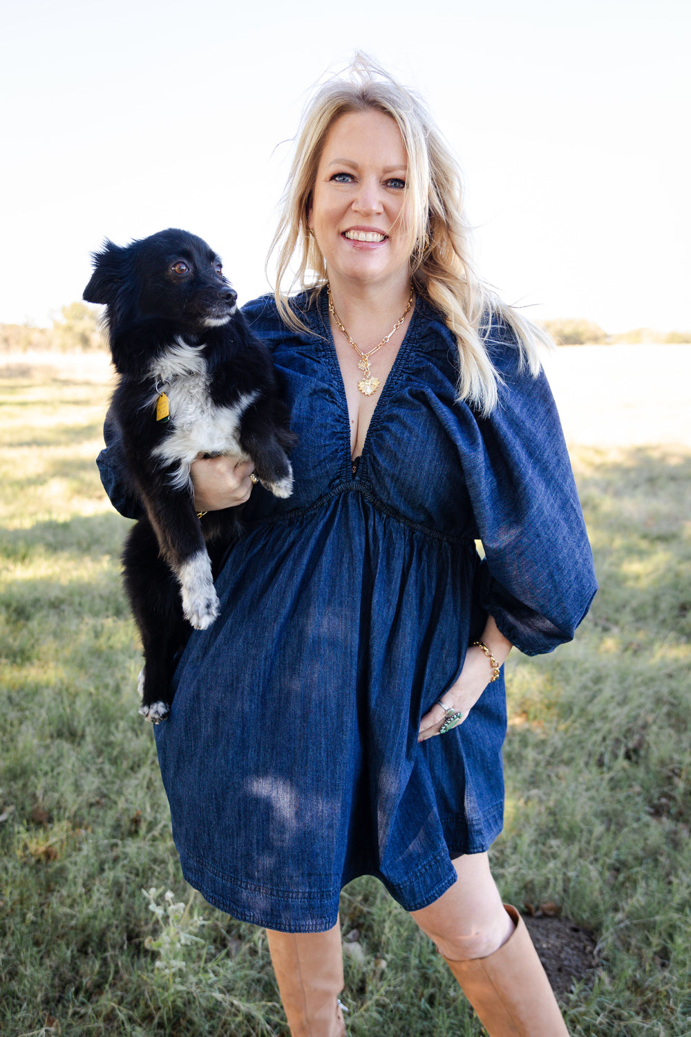 Denim V Neck Dress