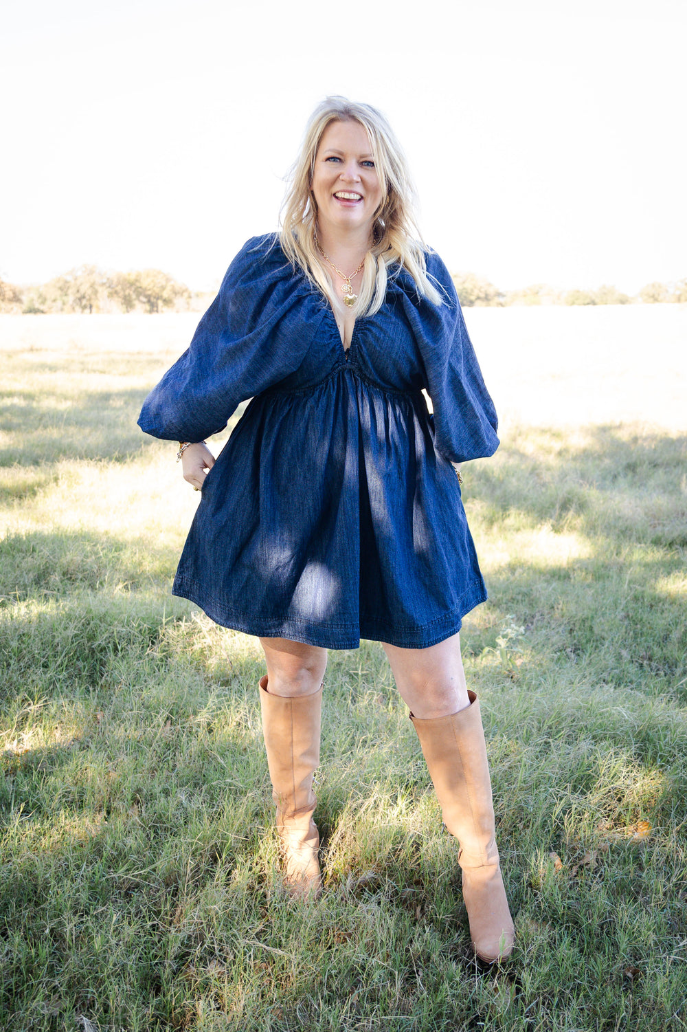 Denim V Neck Dress