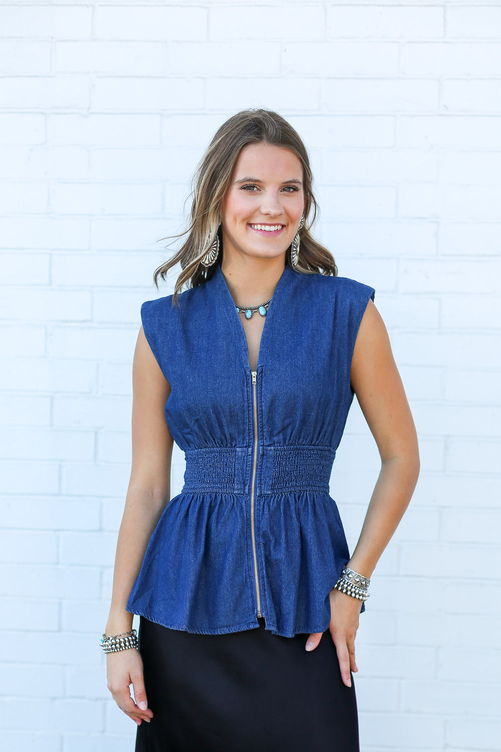 Dark Denim Everline Sleeveless Blouse