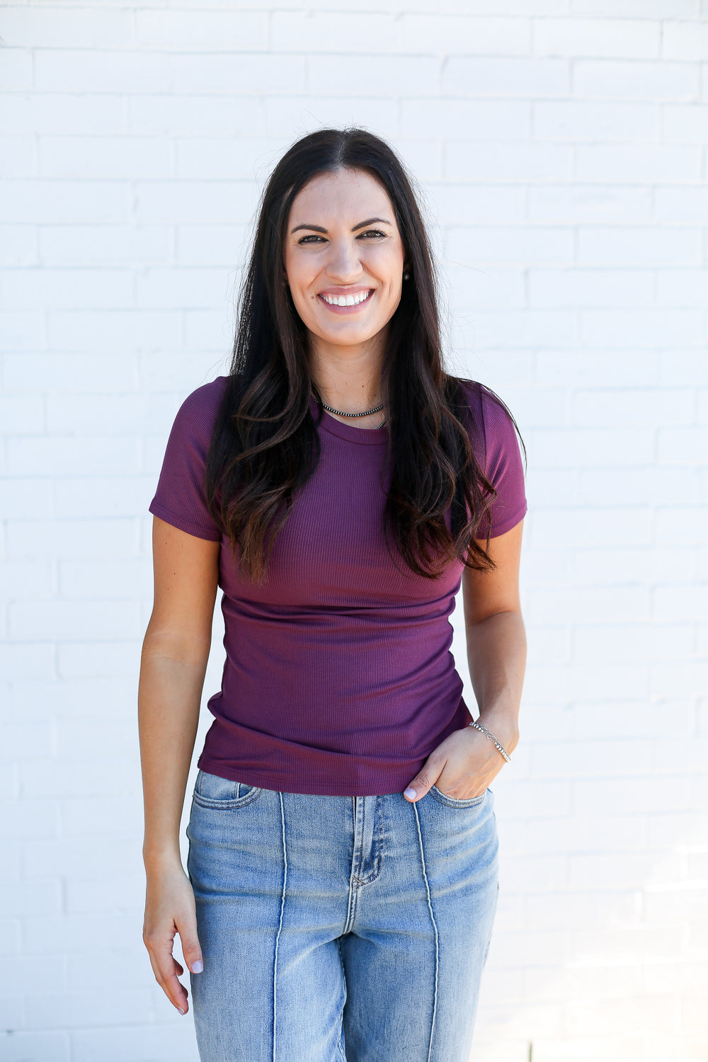 Dark Plum Base Micro-Ribbed Athleisure Top