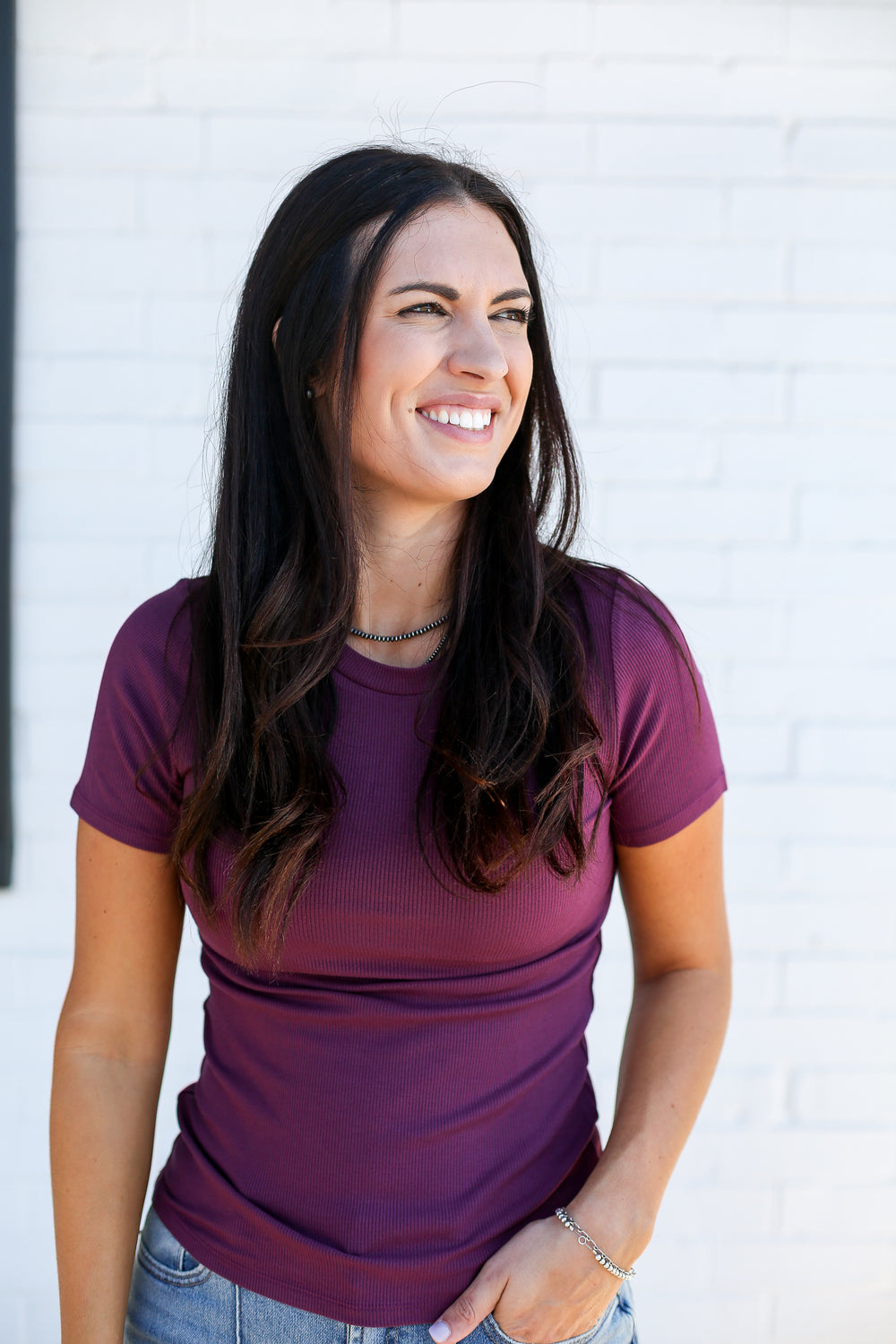 Dark Plum Base Micro-Ribbed Athleisure Top