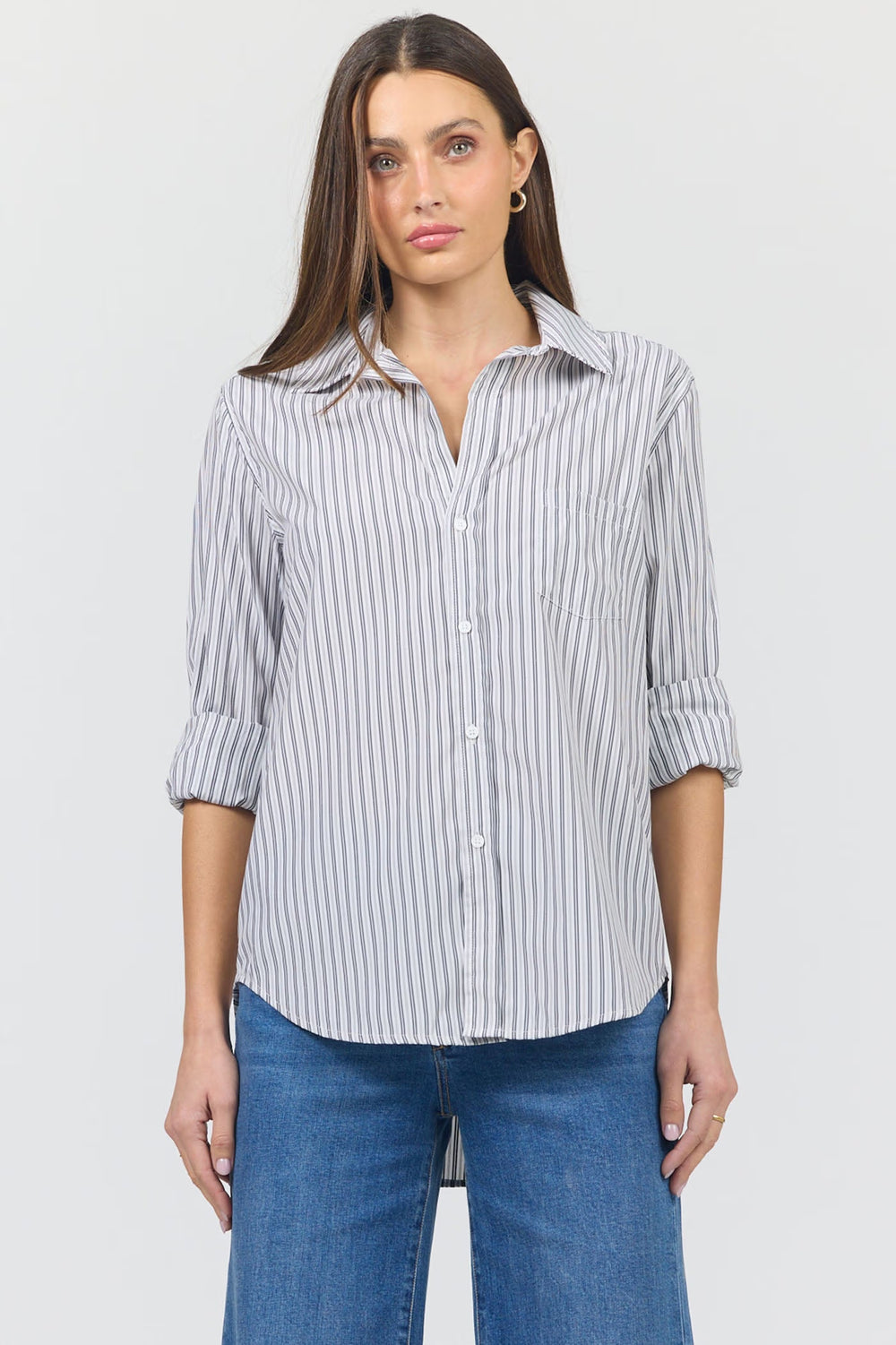 Galina Relaxed Fit Long Sleeve Charcoal Stripe Button Up
