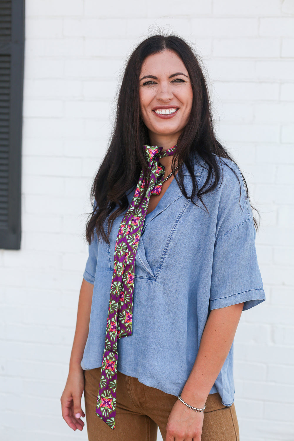 Denim Belle Tencel V-Neck Top