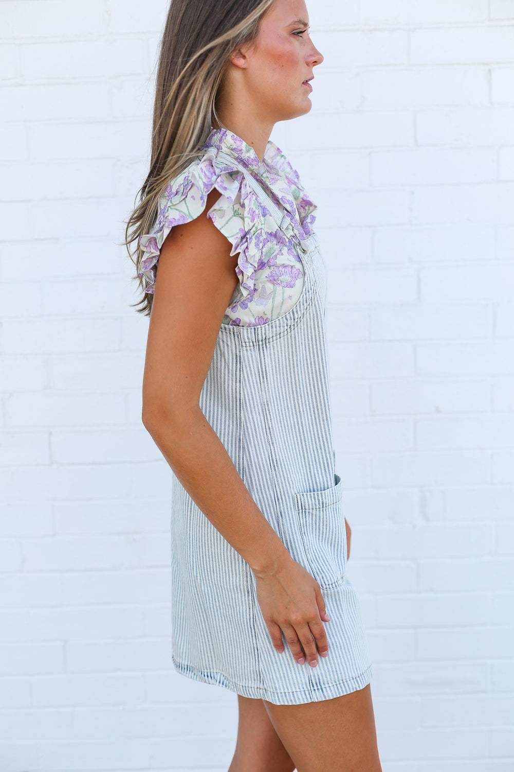 Denim Pinstripe Overall Mini Dress