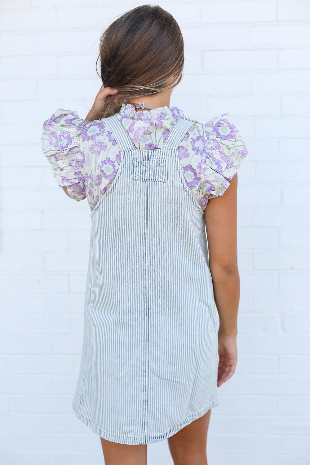 Denim Pinstripe Overall Mini Dress