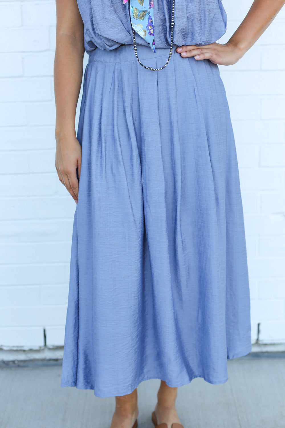 Denim Pleated Bubble Skirt Set