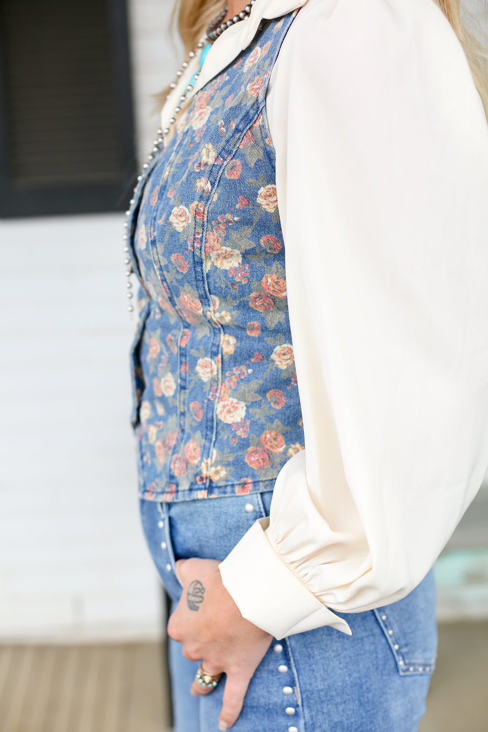 Denim Prairie Bloom Vest