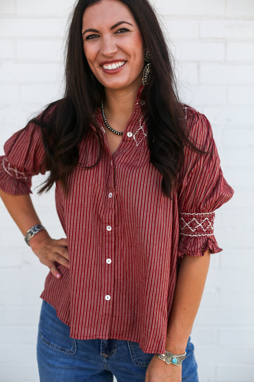 Diamond Accent Red Pinstripe Kate Top