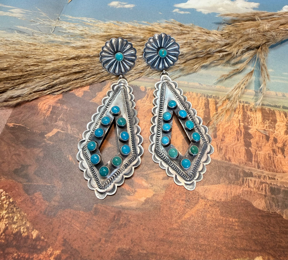 Diamond Drop Turquoise Concho Earrings 1.0