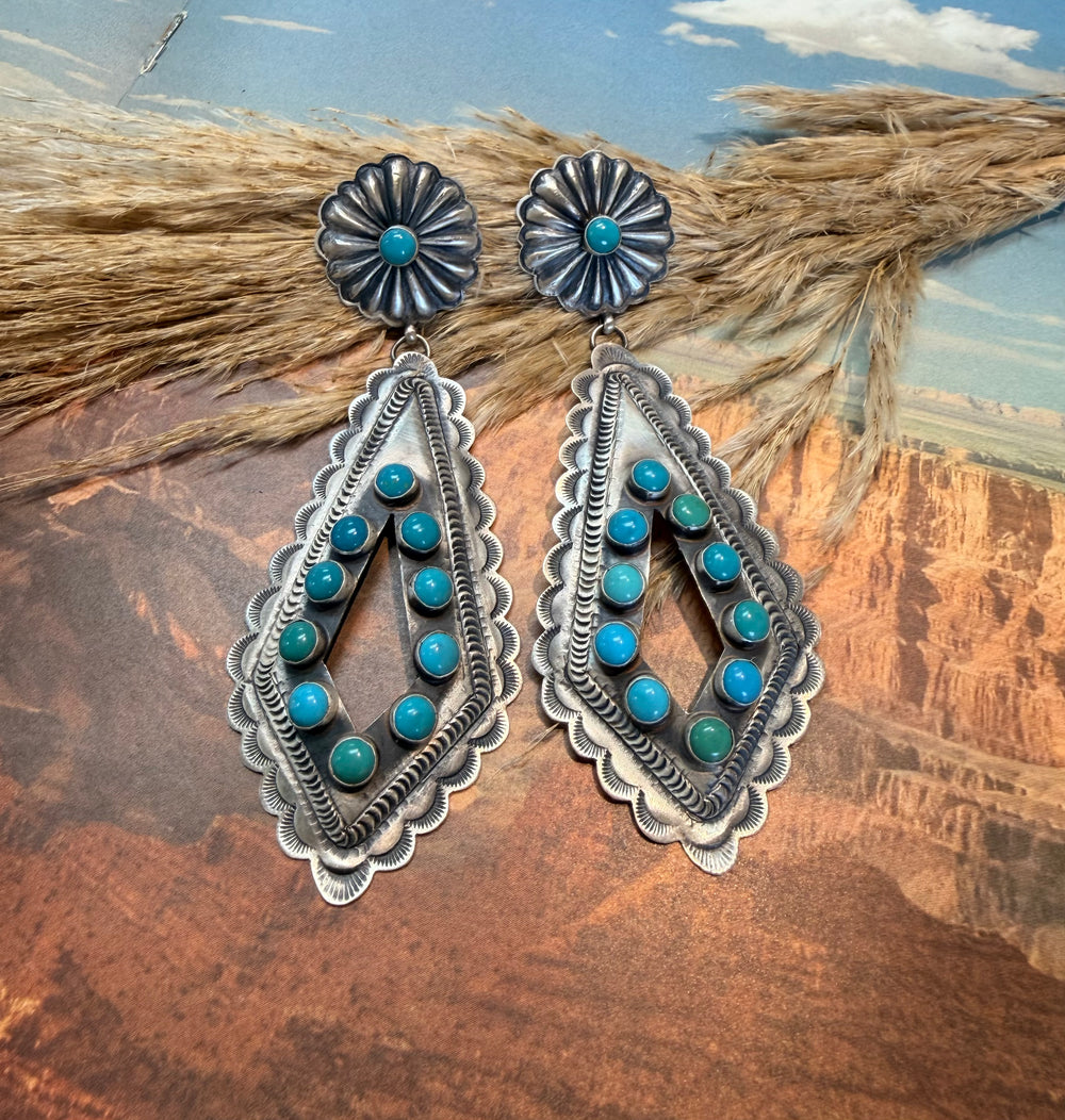 Diamond Drop Turquoise Concho Earrings 2.0