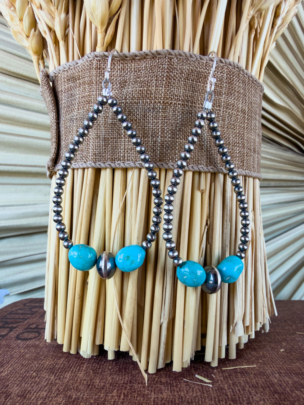 Double Turquoise & Navajo Pearl Teardrop Earring