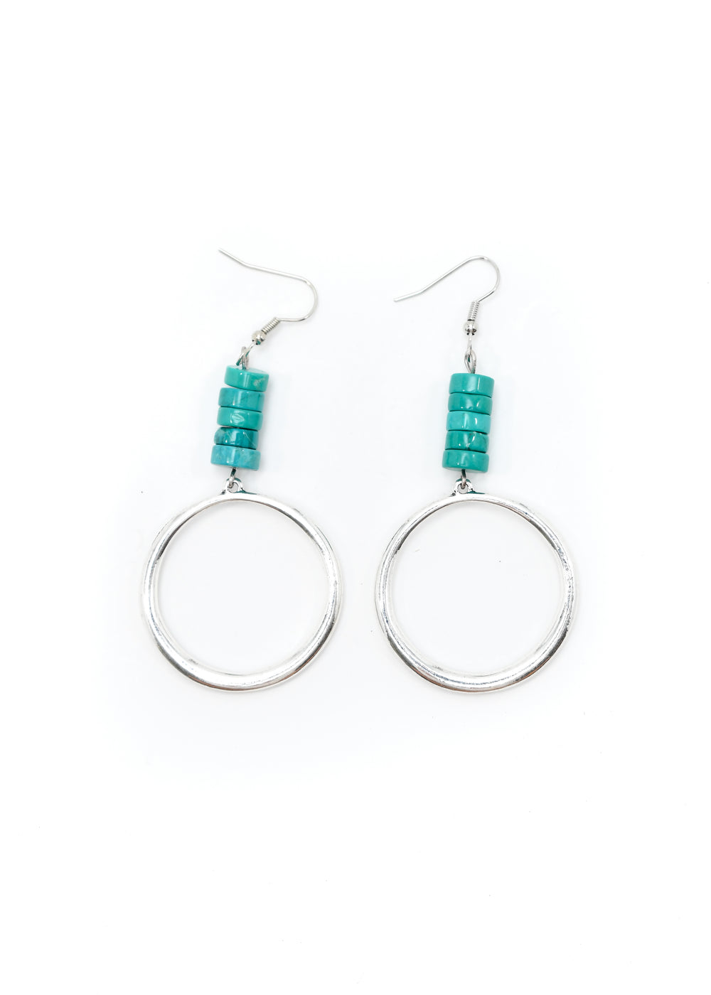 3" Silver Hoop Earring with Turquoise beaded Accent on Fishook
