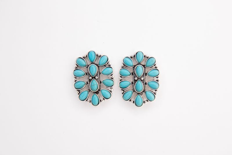 1.25" Turquoise Oval Cluster Post Earring