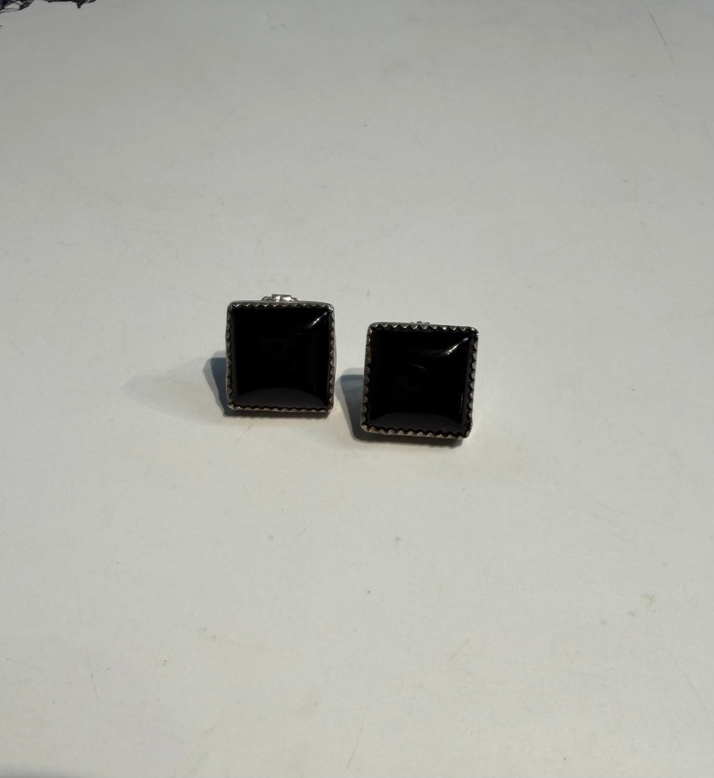 Black Onyx Square Earrings - Vintage