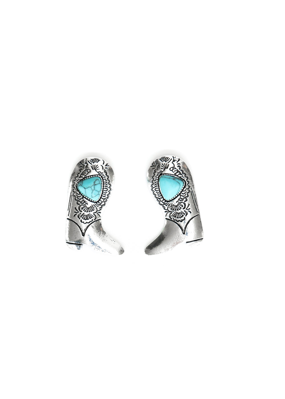 Silver Cowboy Boot Post Earrings with Turquoise Accent