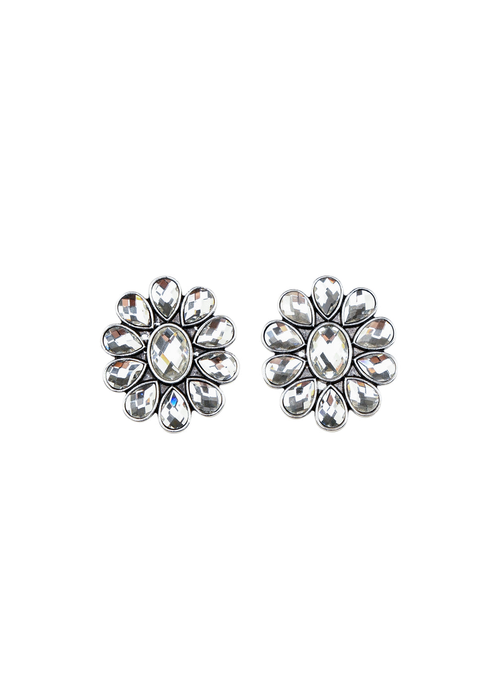 "Rhinestone Flower Cluster Post Earrings