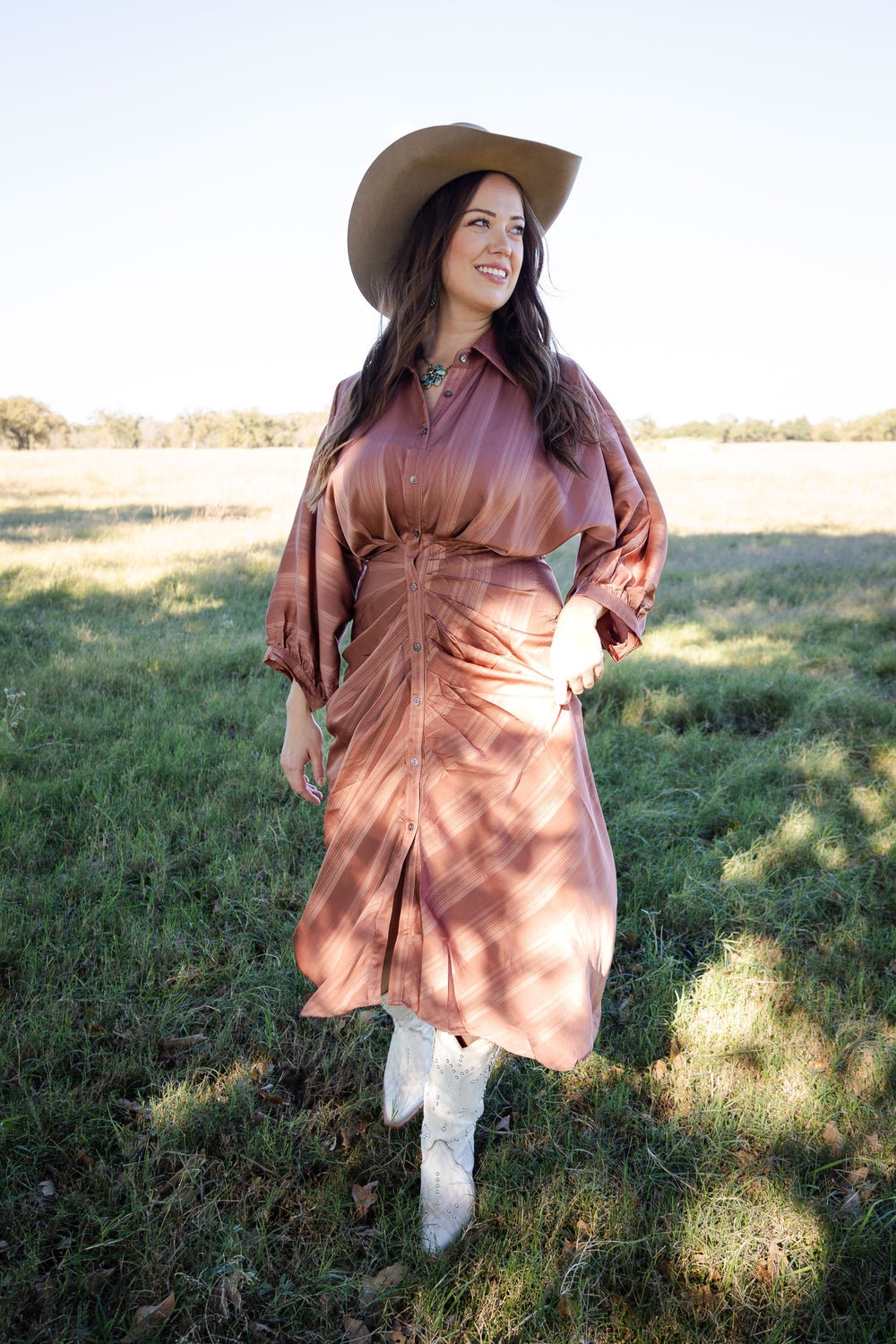 Elegance Tan Tie Dress