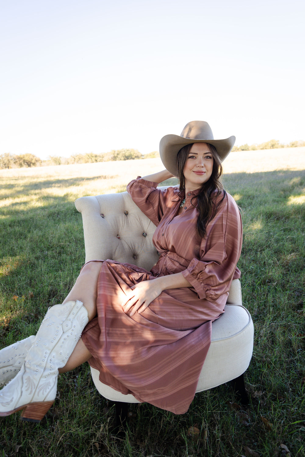 Elegance Tan Tie Dress