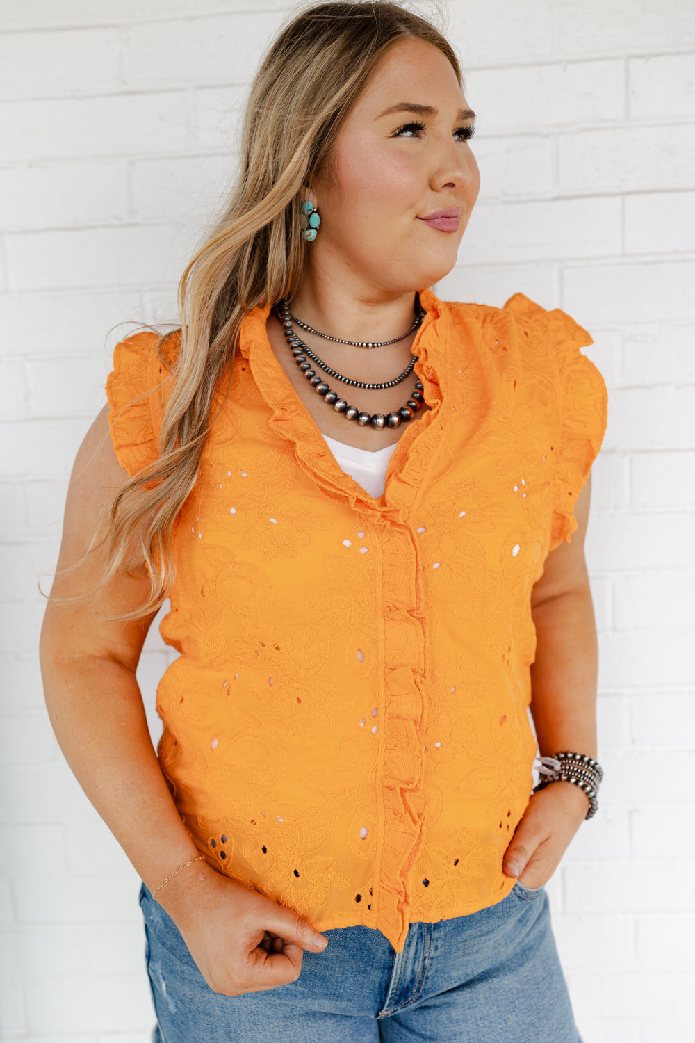 Ellie Orange Ruffle Shirt