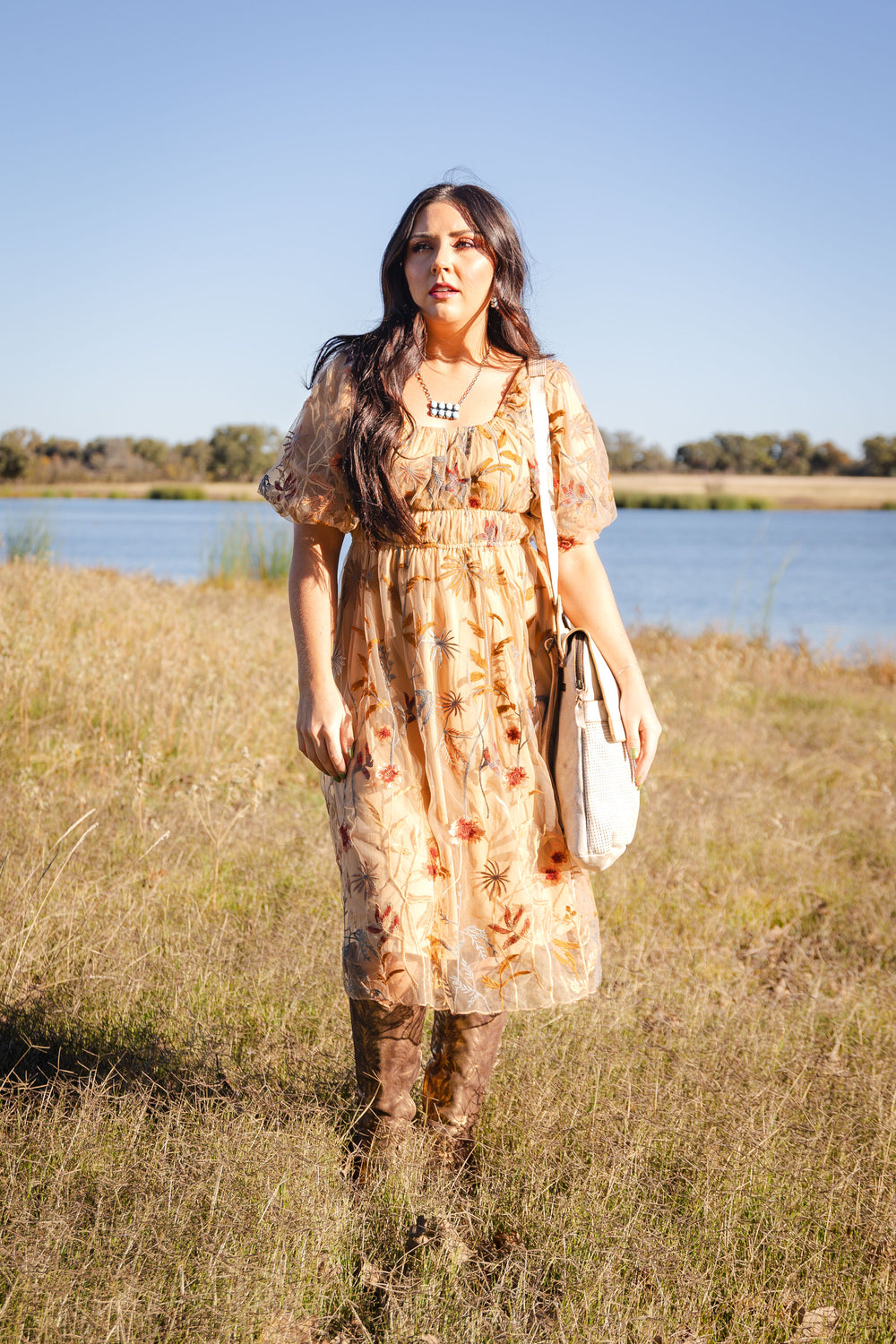 Embroidered Prairie Flower Dress