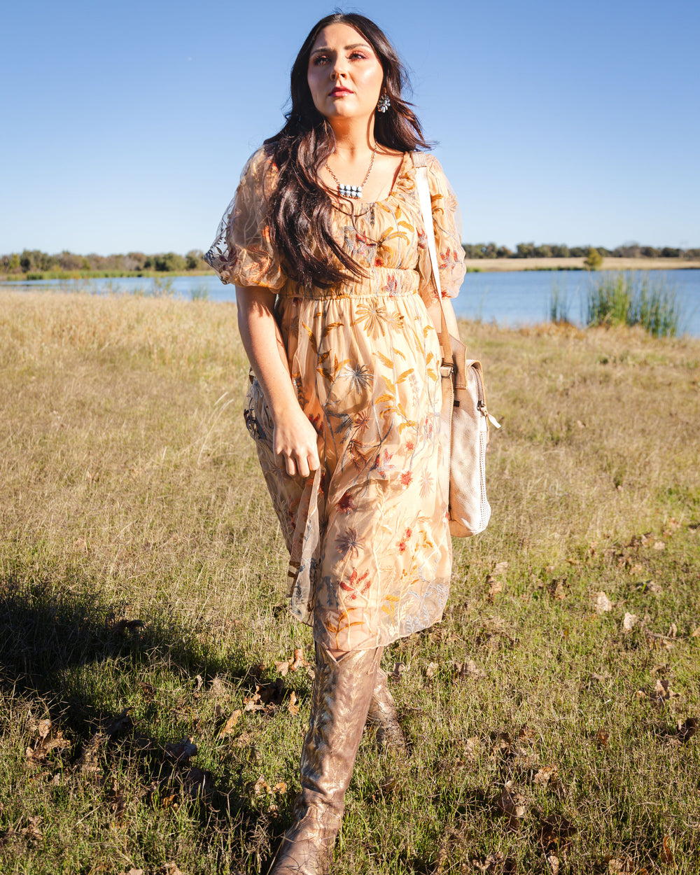 Embroidered Prairie Flower Dress