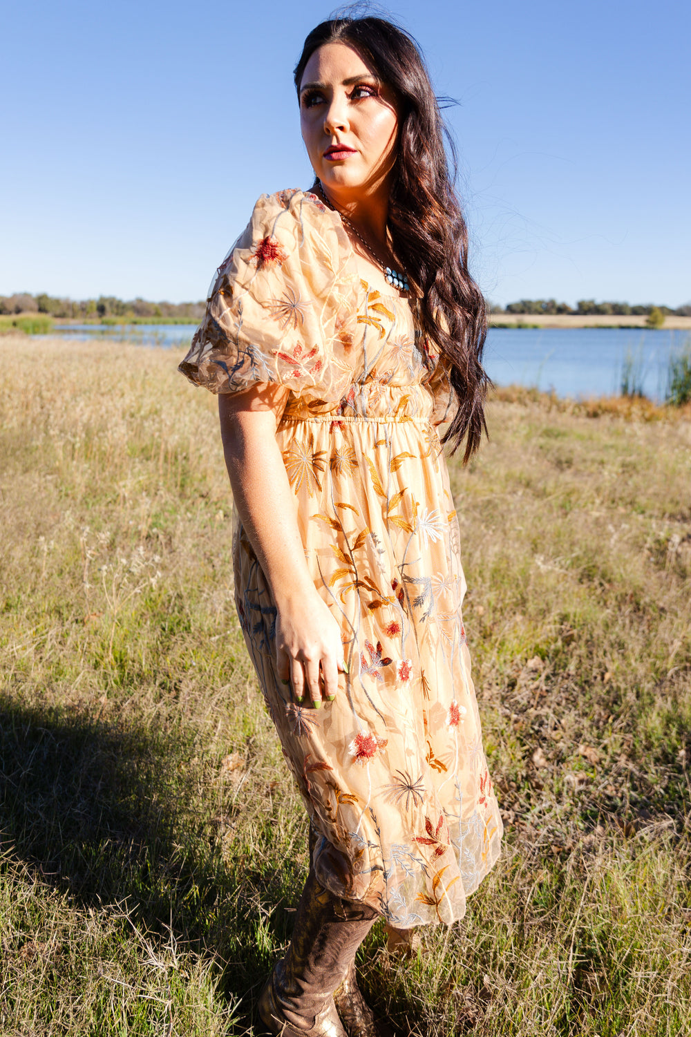 Embroidered Prairie Flower Dress