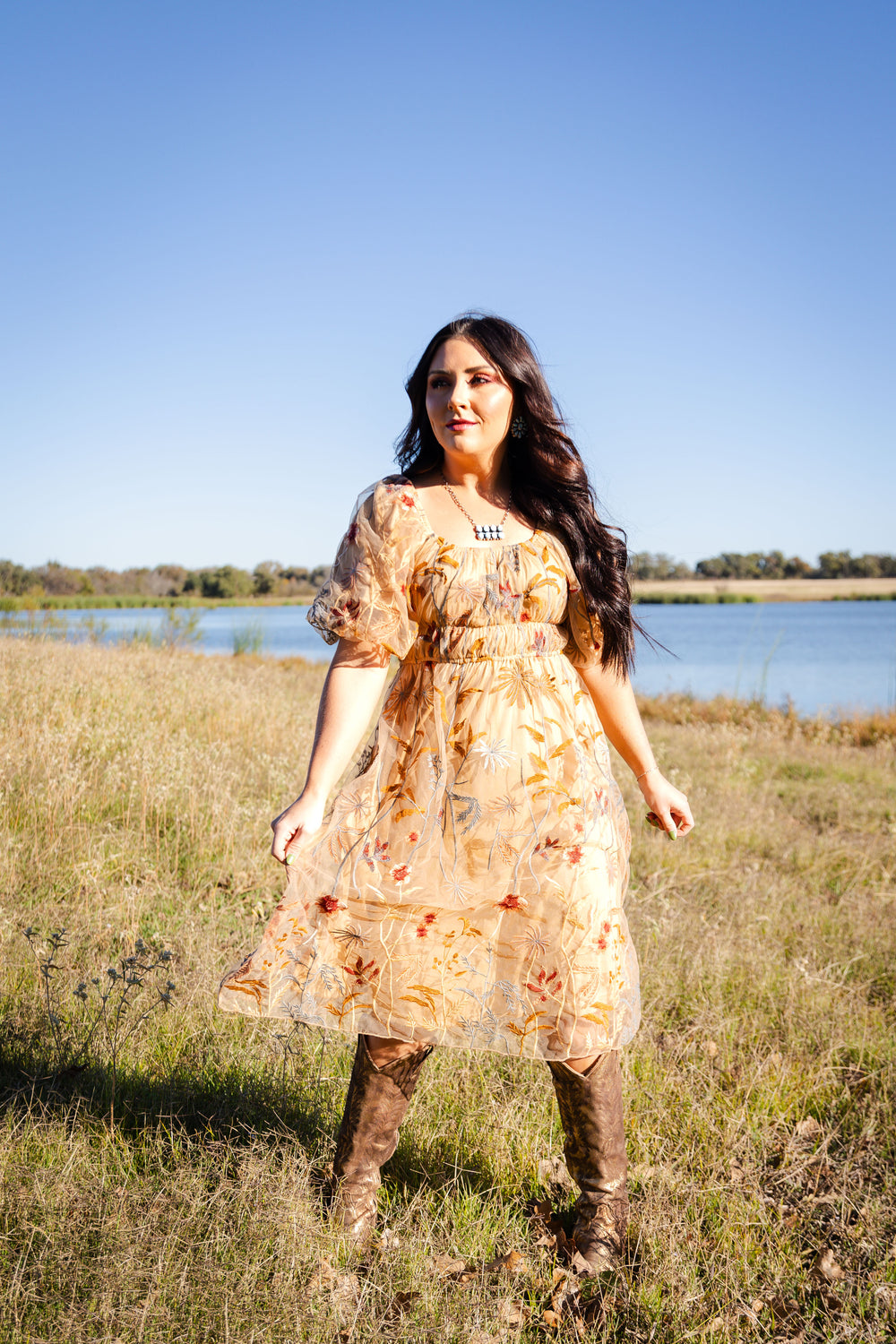 Embroidered Prairie Flower Dress