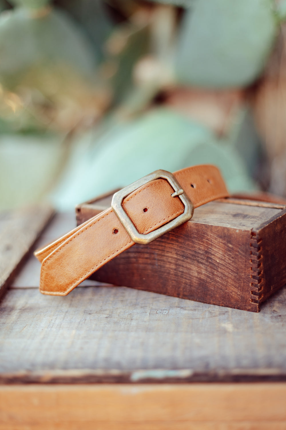 Cognac Leather Belt with Brass Buckle