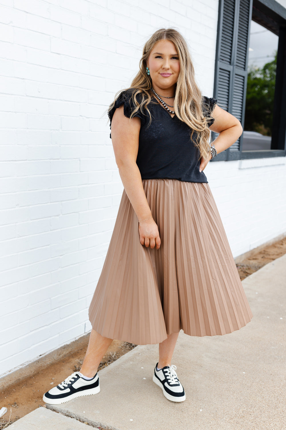 Faux Leather Pleat Skirt