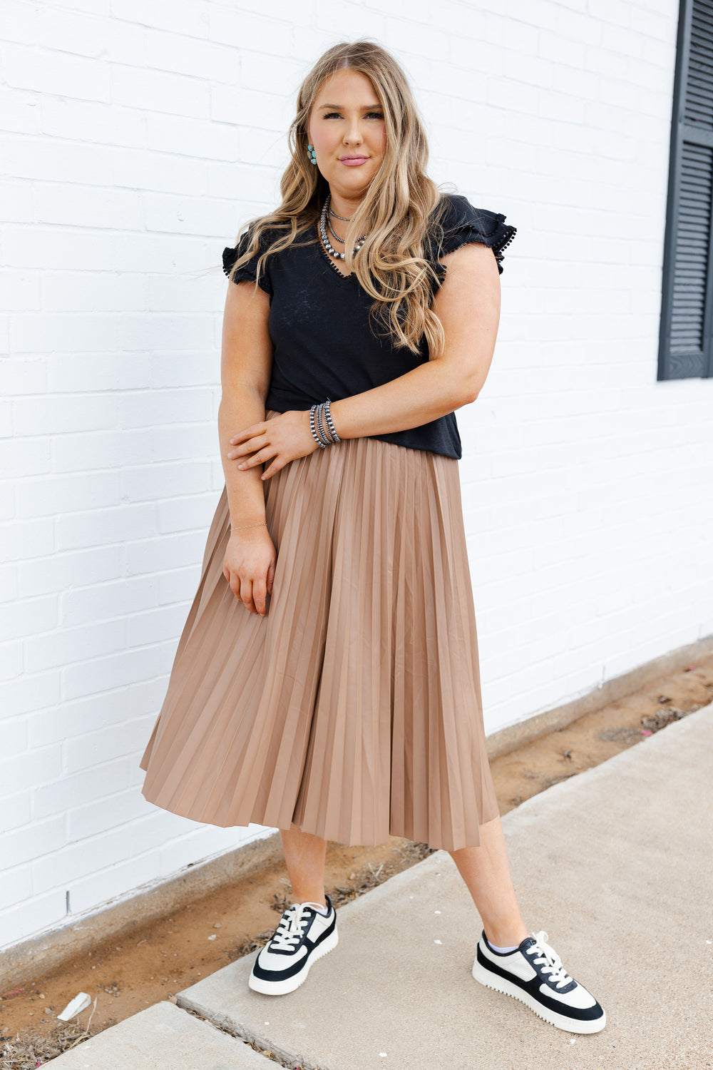Faux Leather Pleat Skirt