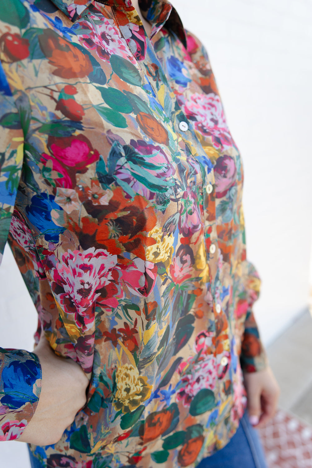 Floral Puff Sleeve Button Down