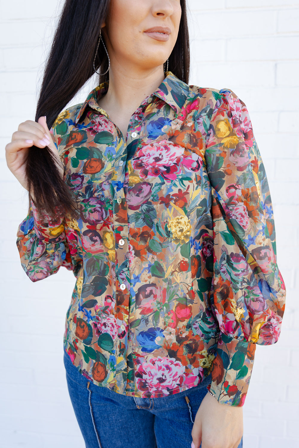 Floral Puff Sleeve Button Down