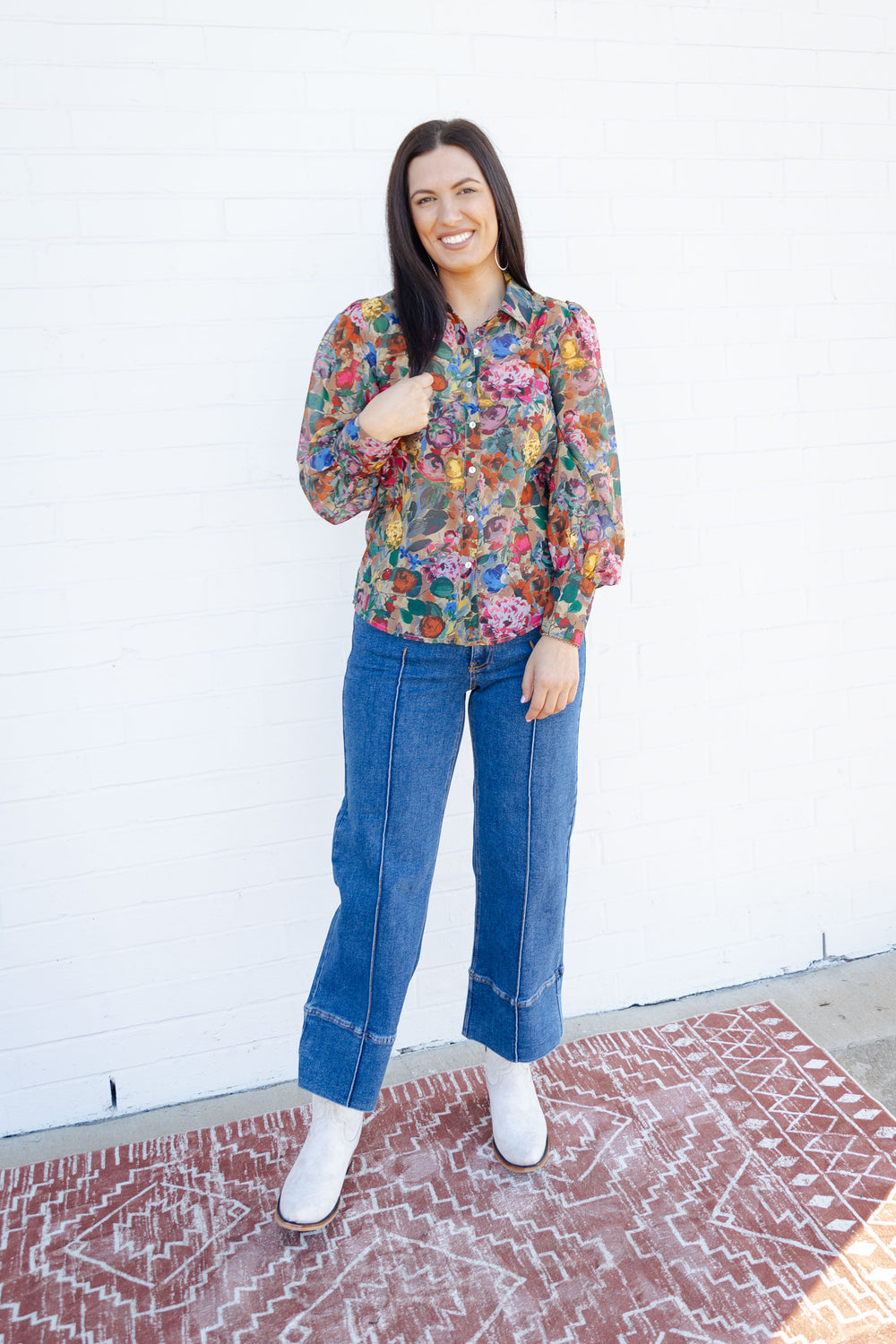 Floral Puff Sleeve Button Down