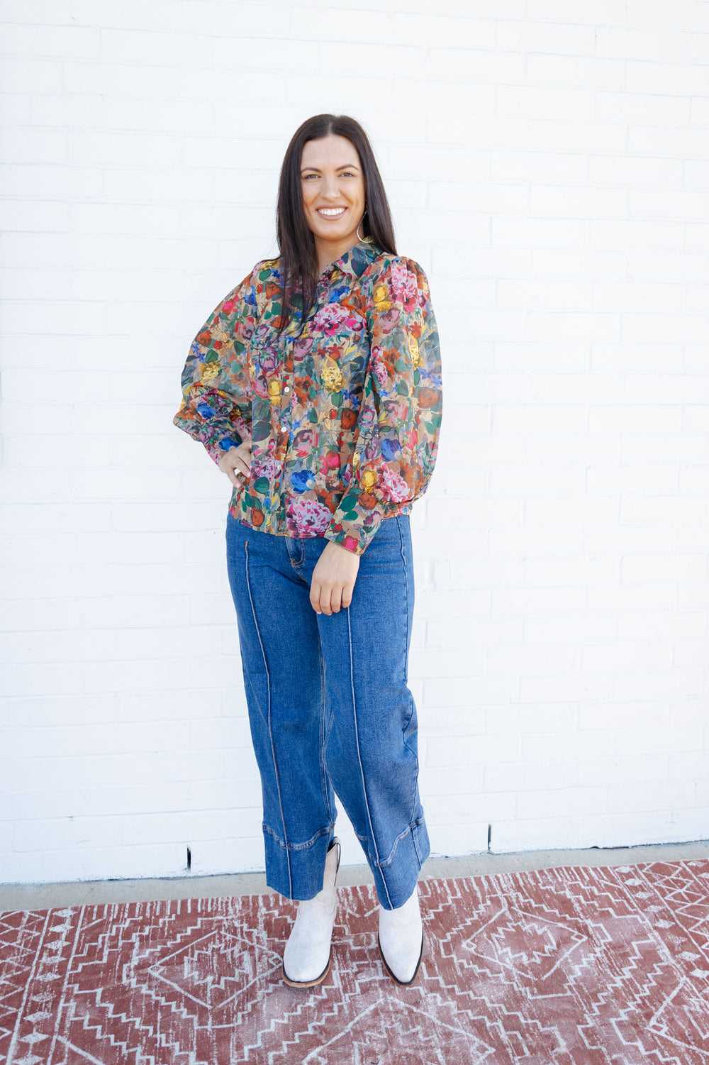 Floral Puff Sleeve Button Down