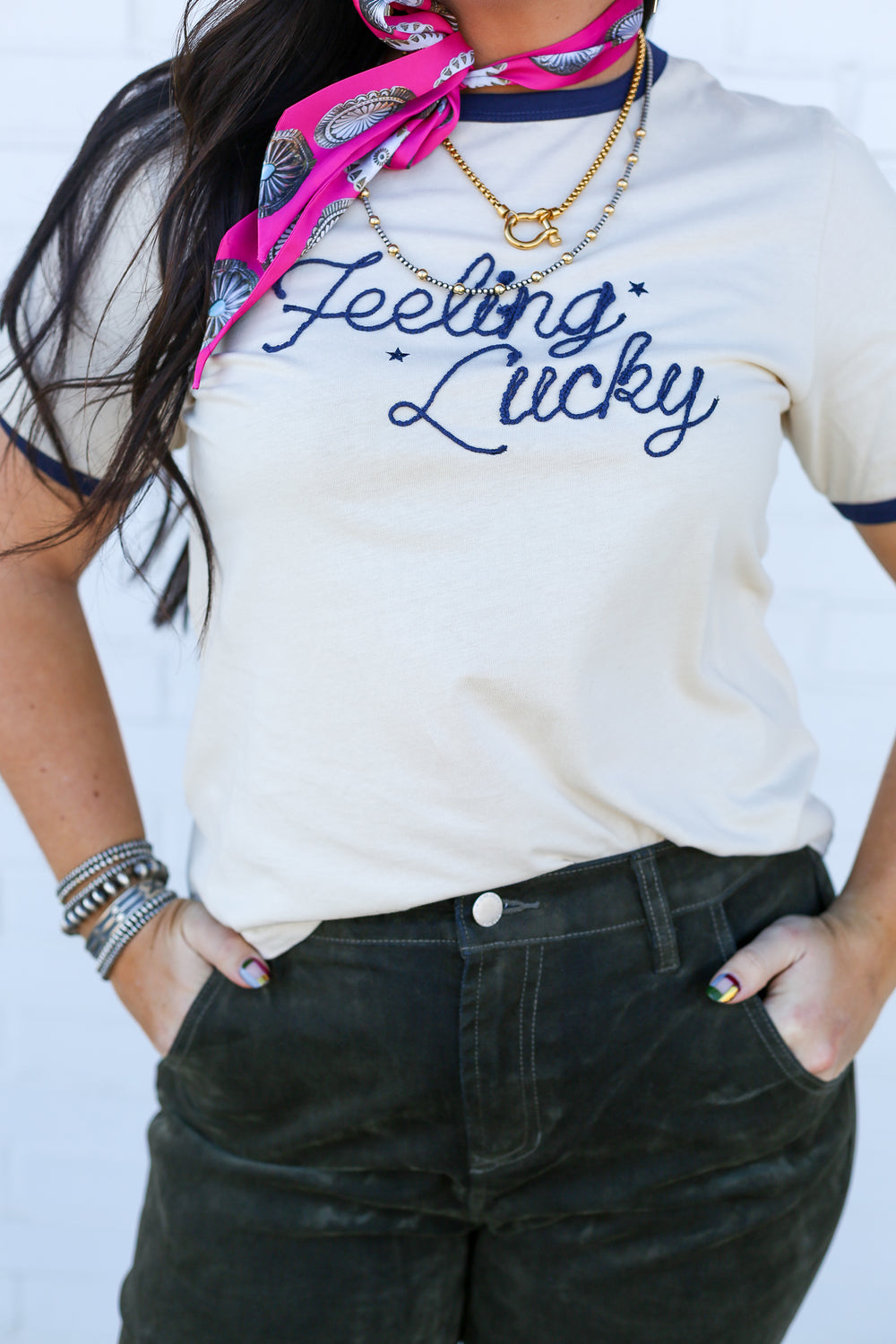 Feeling Lucky Embroidery Crop Tee