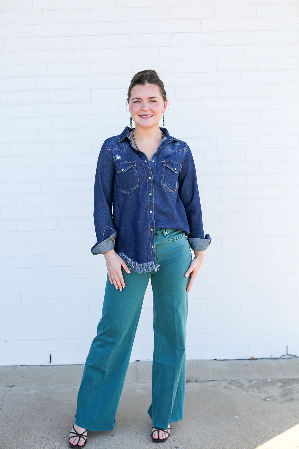 Fiona High Rise Raw Cut Hem Turquoise Jeans