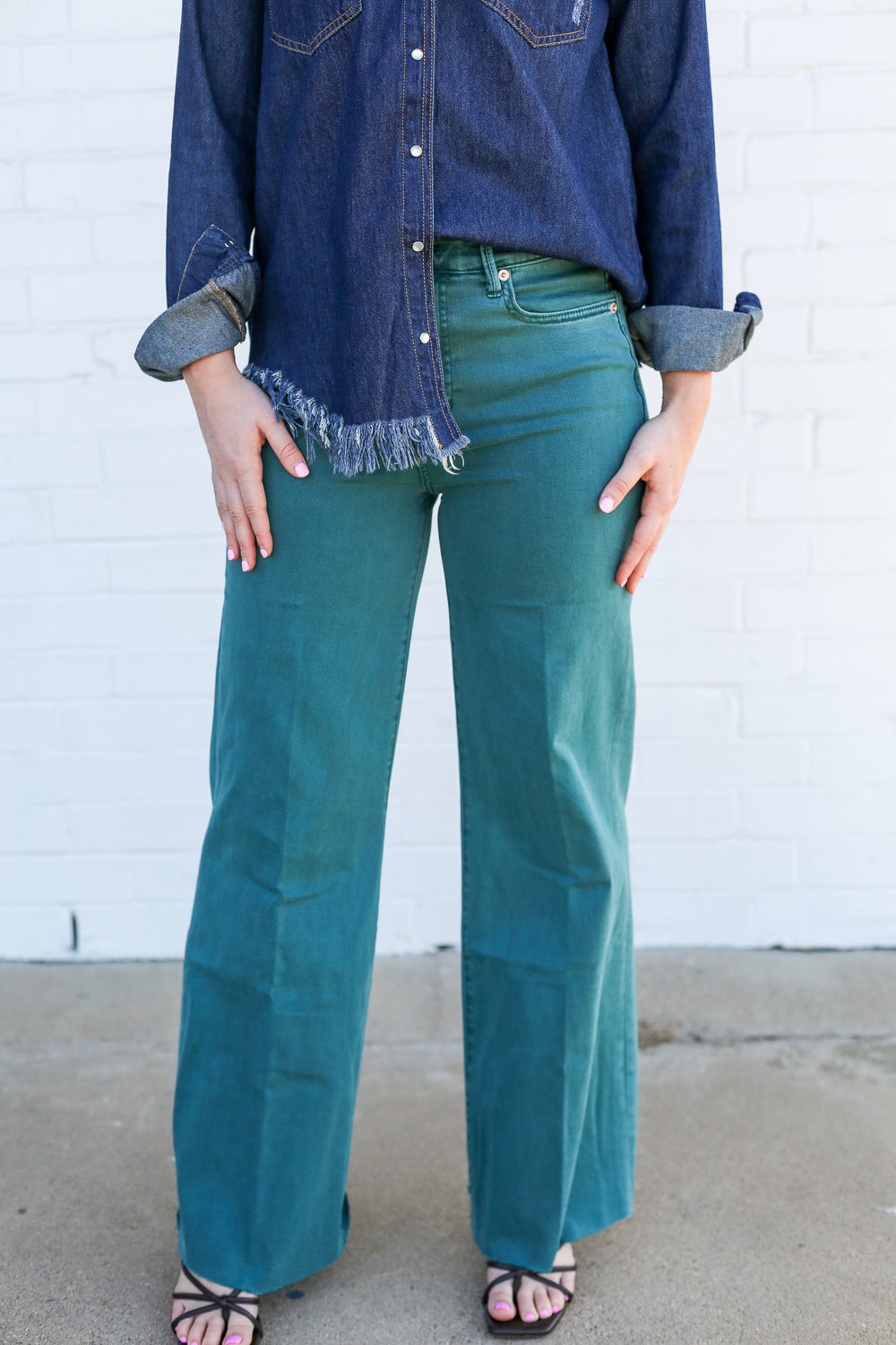 Fiona High Rise Raw Cut Hem Turquoise Jeans