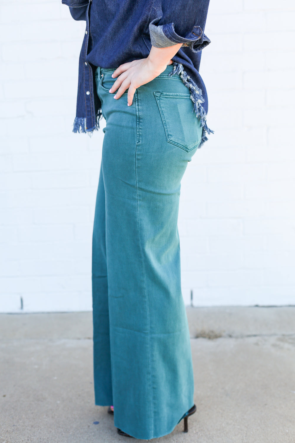 Fiona High Rise Raw Cut Hem Turquoise Jeans