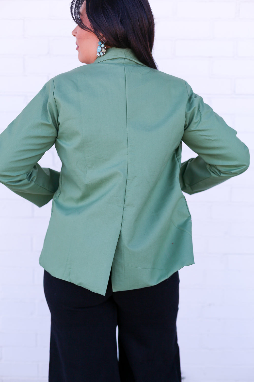 Floral Embroidery Bucking Horse Green Blazer