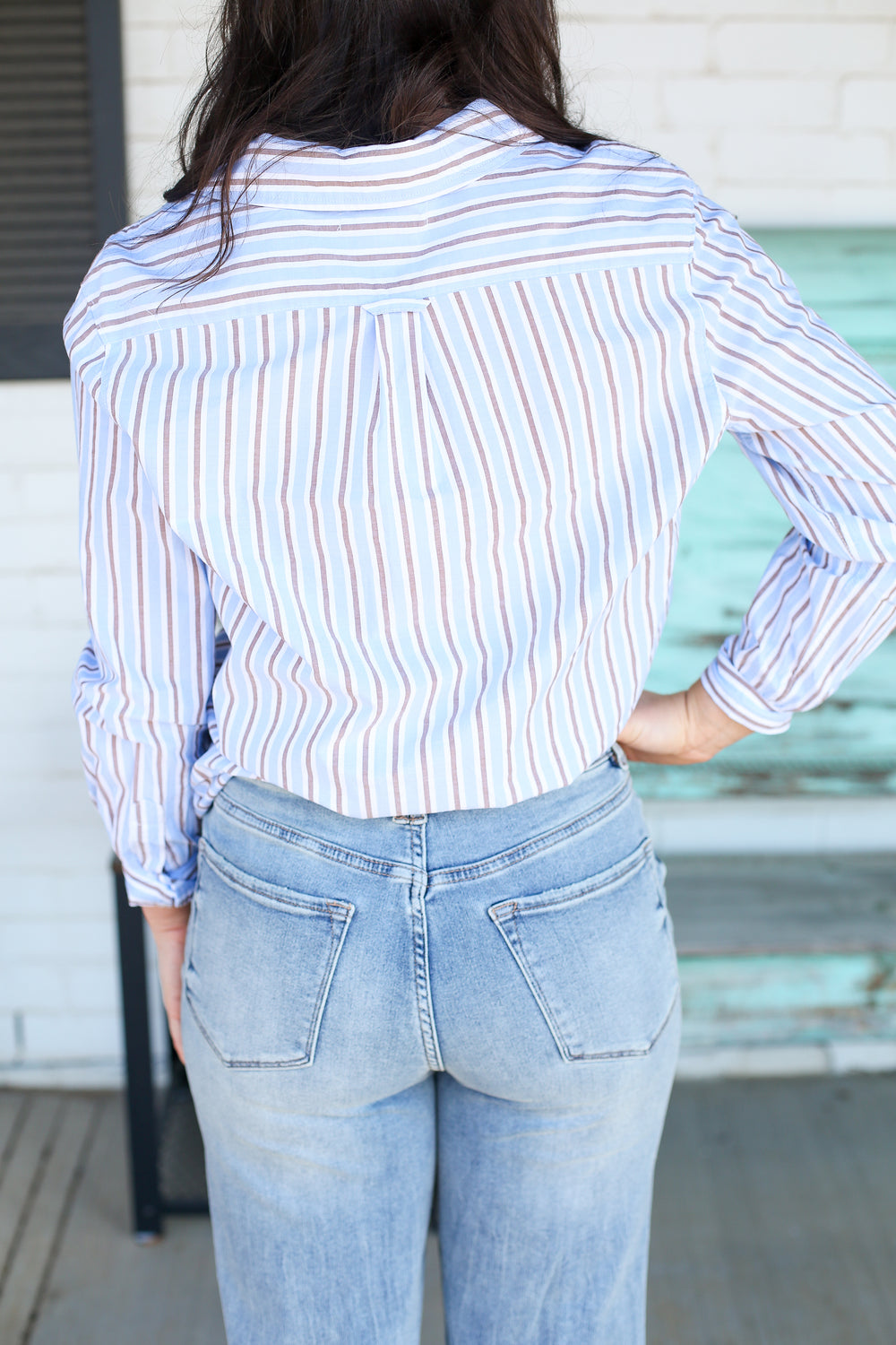 Galina Relaxed Fit Long Sleeve Campus Blue Stripe Button Up