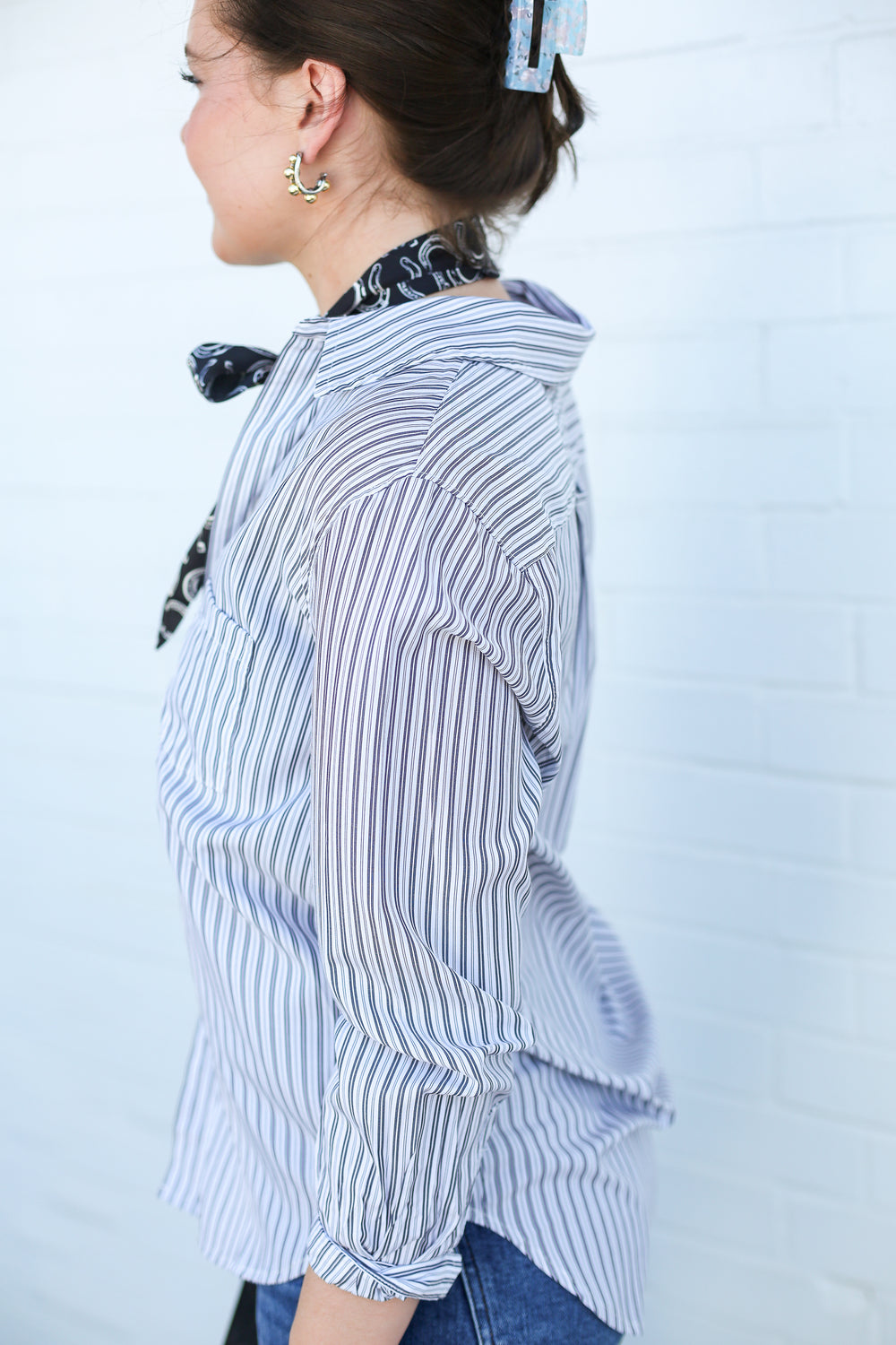 Galina Relaxed Fit Long Sleeve Charcoal Stripe Button Up