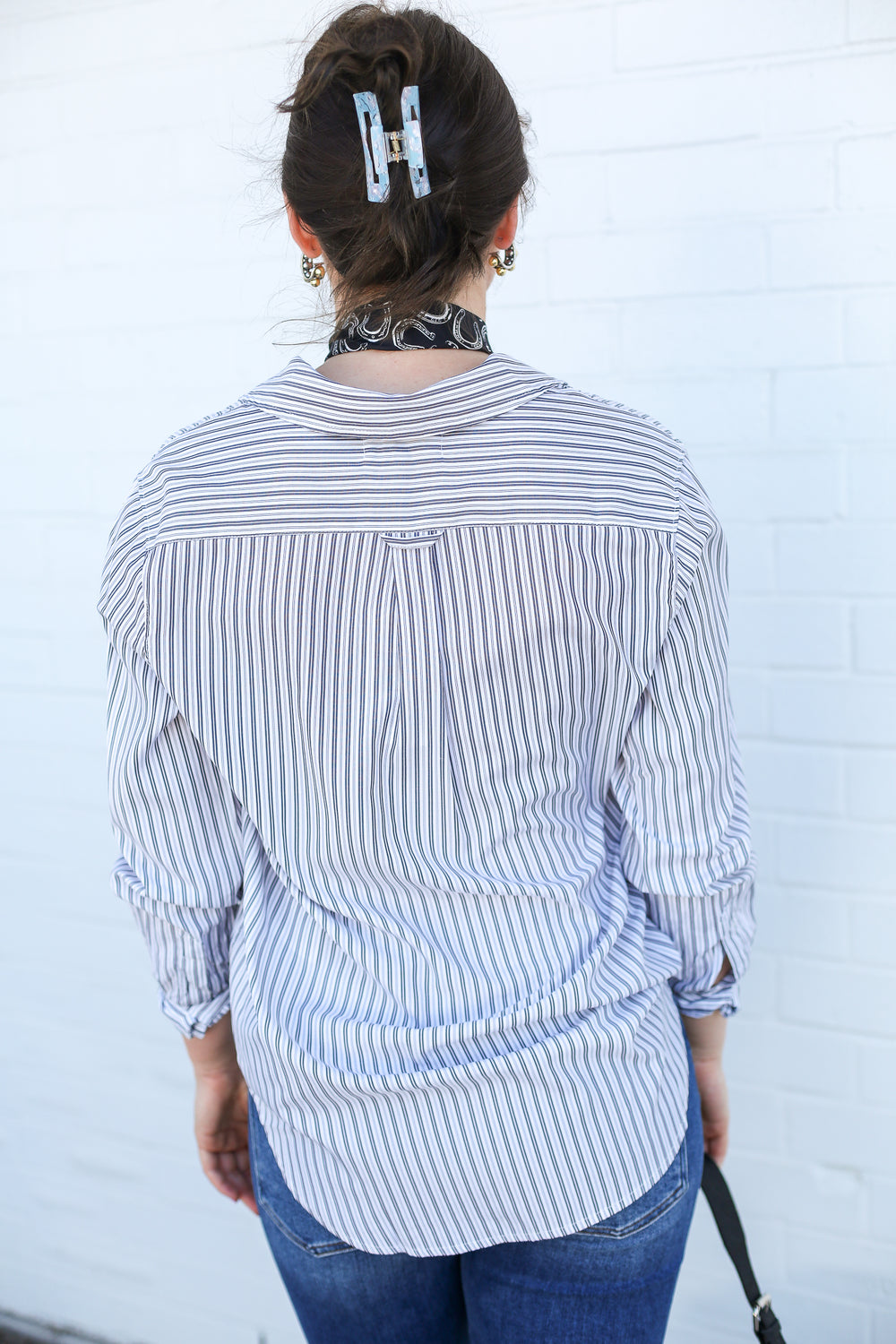 Galina Relaxed Fit Long Sleeve Charcoal Stripe Button Up