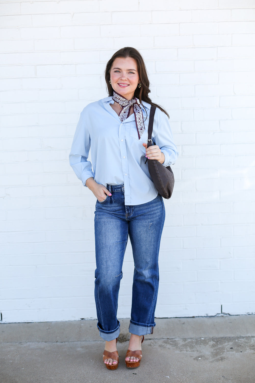 Galina Relaxed Fit Long Sleeve Skyway Blue Button Up