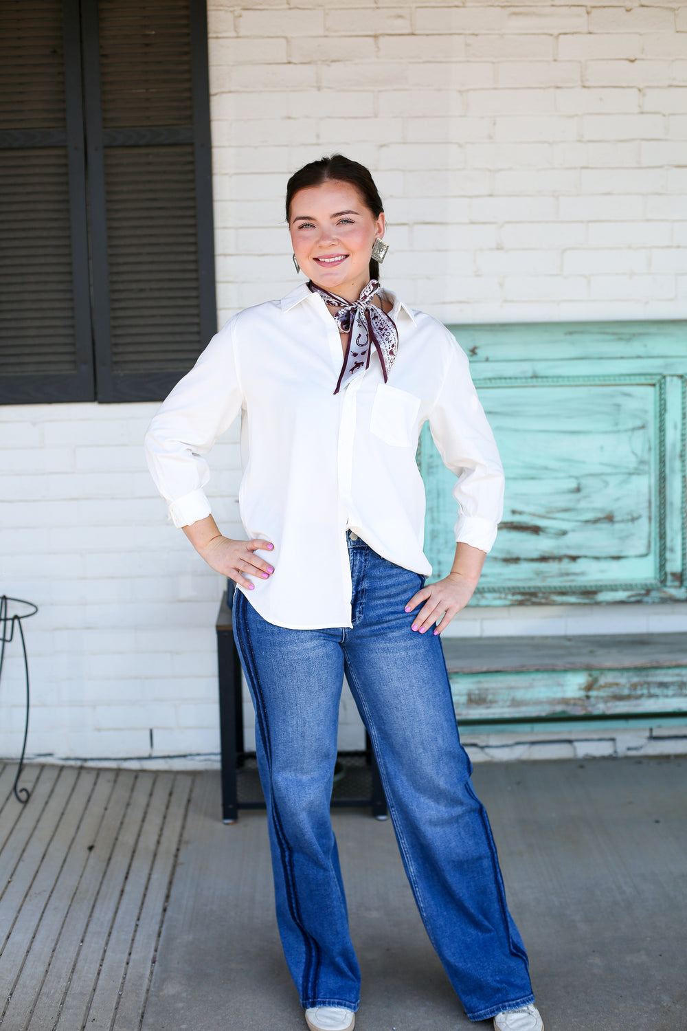 Galina Relaxed Fit Long Sleeve White Button Up