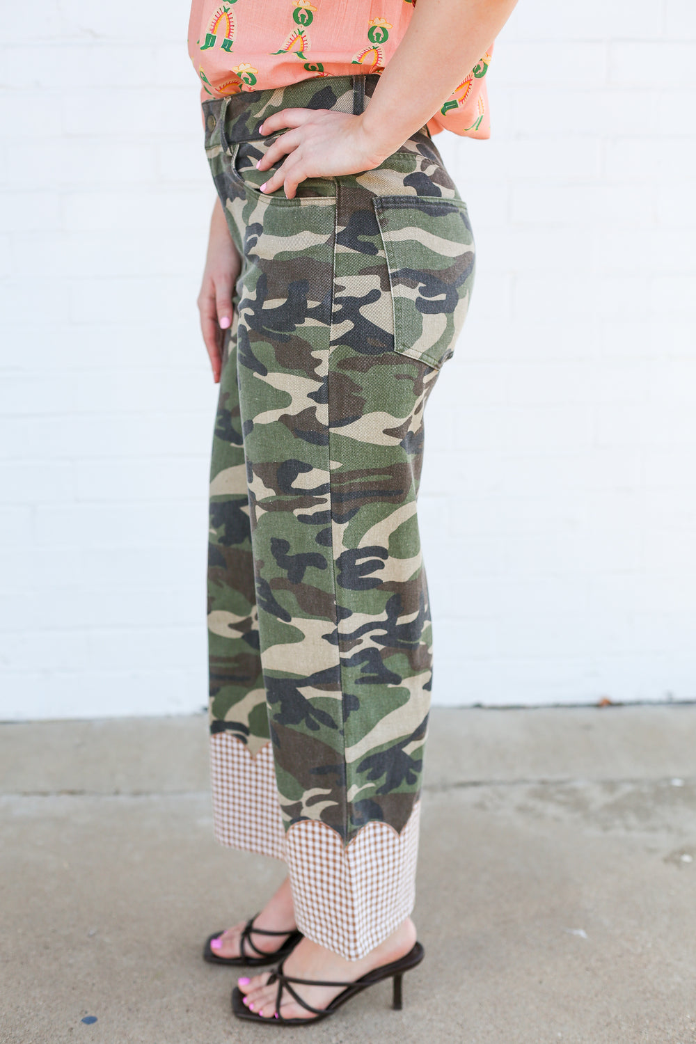 Gingham Scalloped Camo Wide Leg Pants