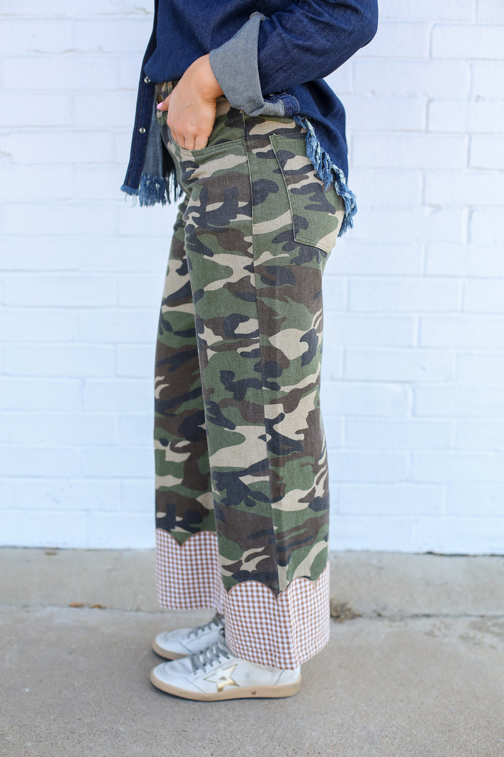 Gingham Scalloped Camo Wide Leg Pants