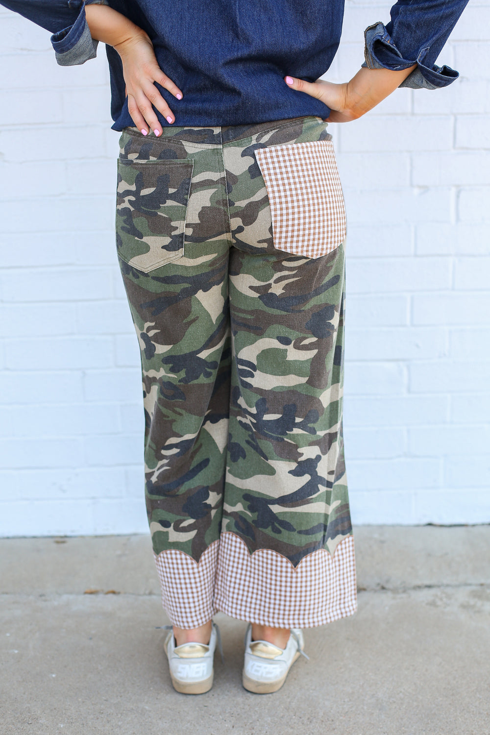 Gingham Scalloped Camo Wide Leg Pants
